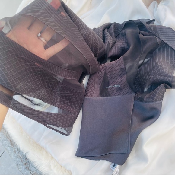 GIORGIO ARMANI Gun Black Gray Satin Silk Italy Light Charcoal Rectangular Scarf - Picture 9 of 16